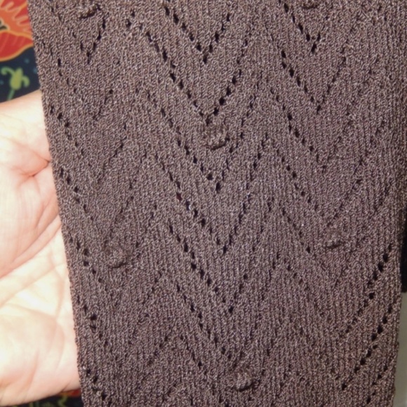 St. John Knits Collection Chocolate Brown Pointelle Cardigan Sweater M - Picture 6 of 8